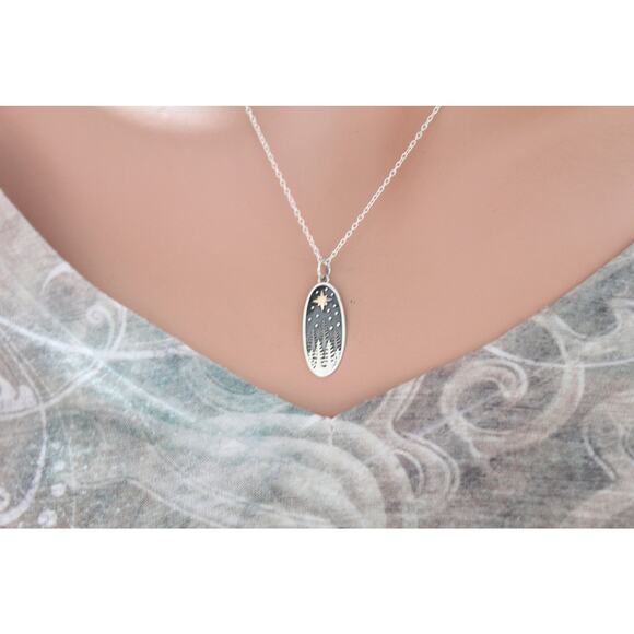 Sterling Silver Pine Tree Charm with Bronze Star Necklace - Picture 5 of 6